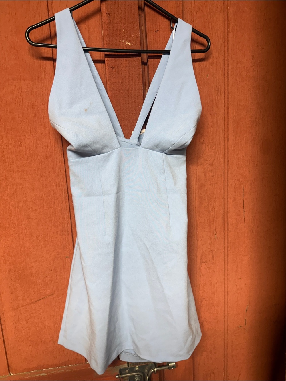 French Connection Pale Blue Deep V Mini Dress